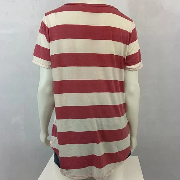 White Crow Women's T-Shirt Top Size L V-Neck Short Sleeve Striped New w/o Tags - Picture 4 of 8